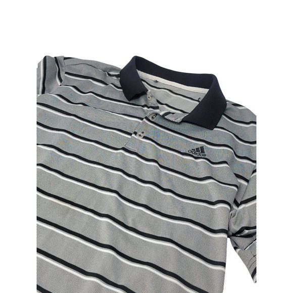 Adidas Polo Golf Shirt‎ Moisture Wicking Gray Black Striped Size Men's Large - Picture 1 of 6